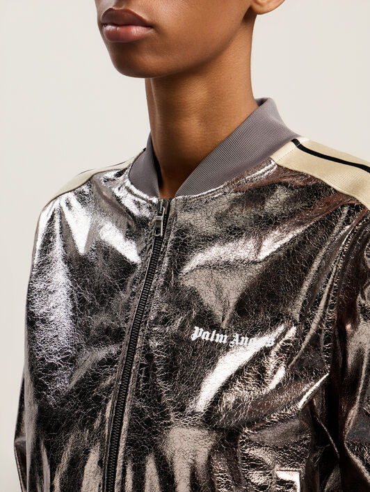 Laminated Track Jacket PALM ANGELS Laminated Track Jacket GUNMETAL - OFF WHITE PWBD050F25FAB001