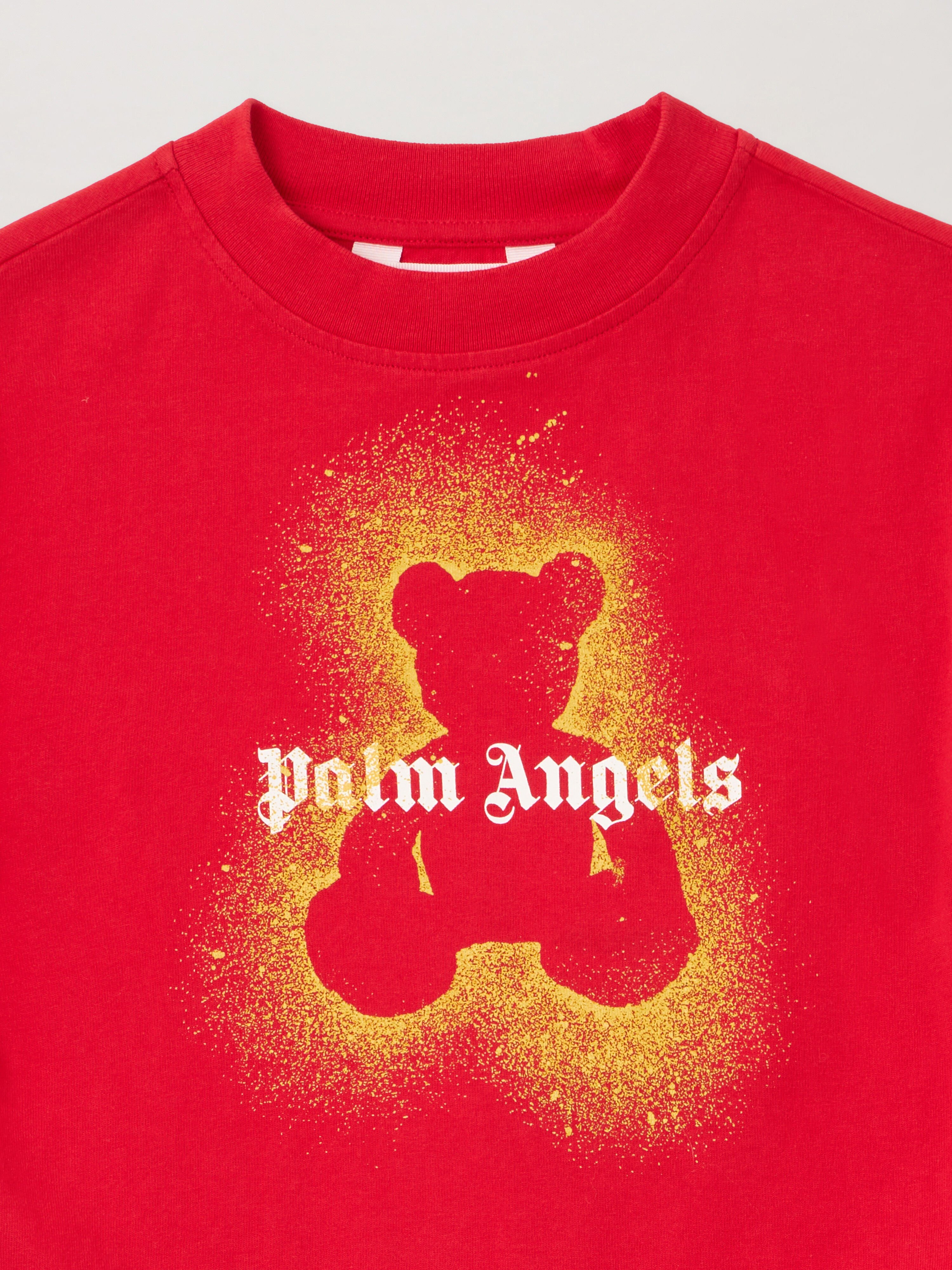 PALM ANGELS Spray Bear Graphic T-Shirt RED - OCHER YELLOW PBAA003F25JER005