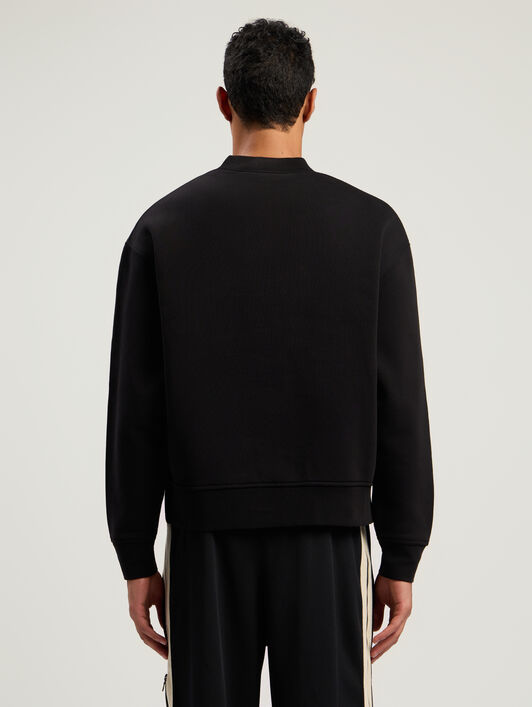 PALM ANGELS Neck Logo Crew Sweatshirt BLACK - FUCHSIA PMBA08HF25FLE005