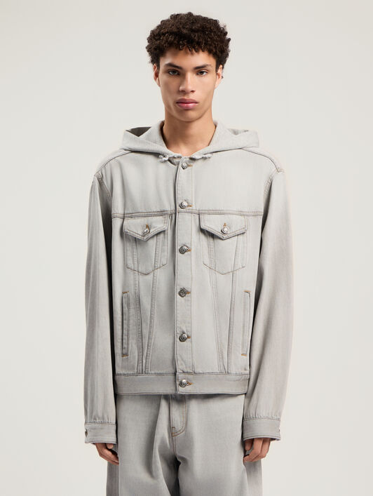 PALM ANGELS Curved Logo Denim Jacket LIGHT GREY - GREY MELANGE PMYE05CF25DEN001