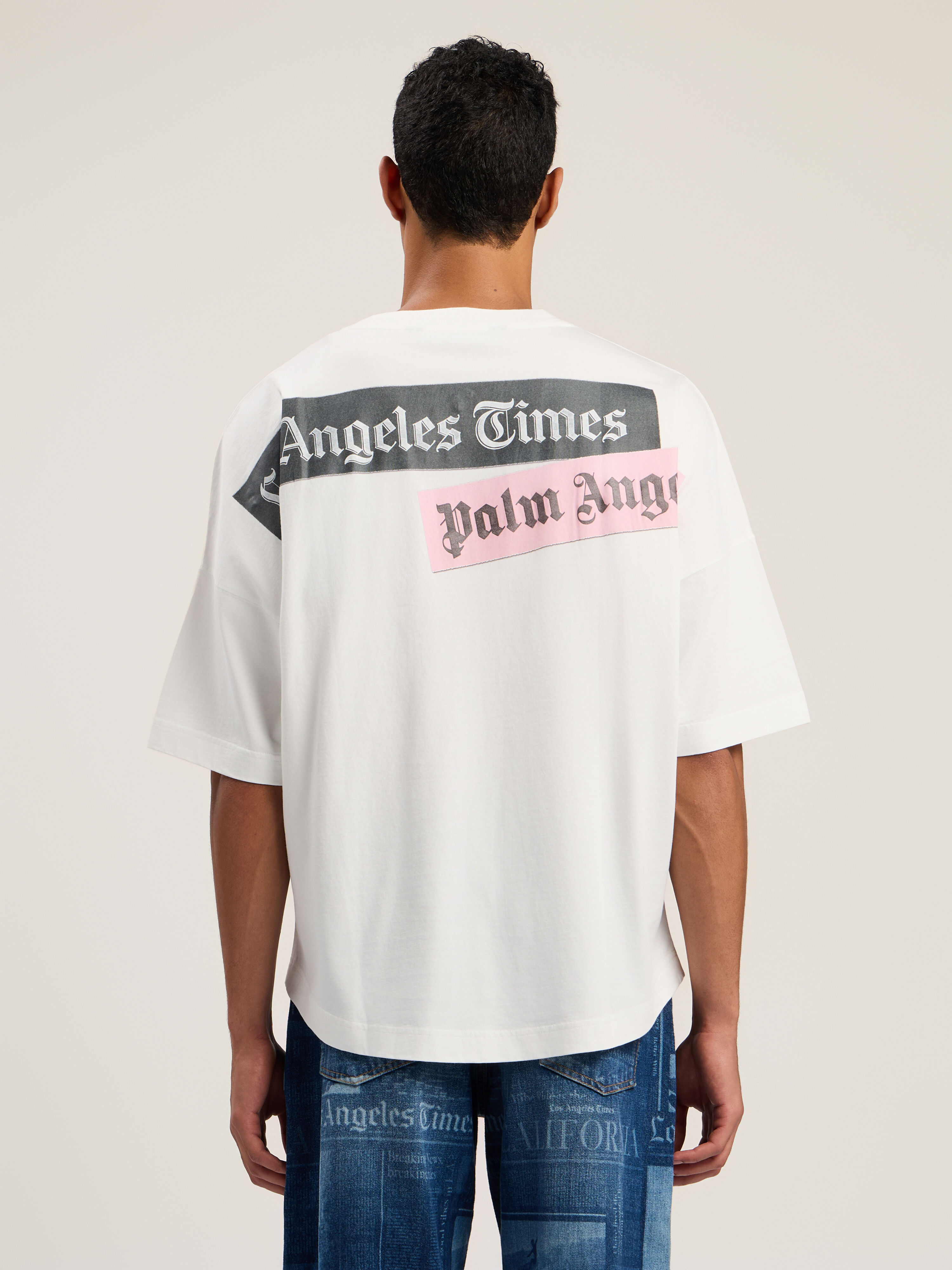 PaxLaTimes News Over T-shirt PALM ANGELS PaxLaTimes News Over T-shirt OFF WHITE - BLACK PMAA10BF25JER002