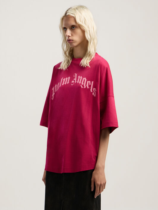 PALM ANGELS Curved Logo Over T-shirt FUCHSIA - PINK PWAA07CF25JER001