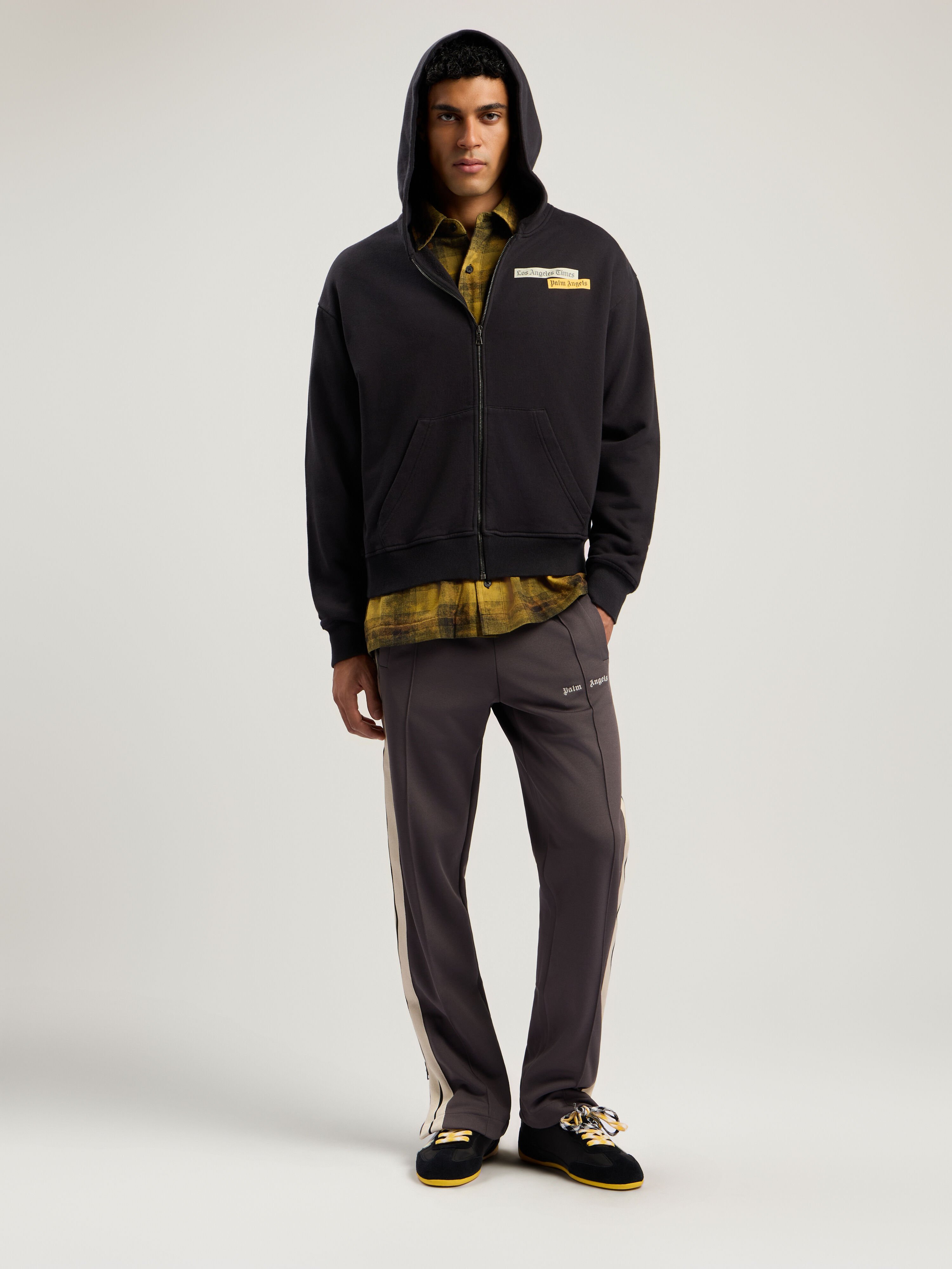 PALM ANGELS PaxLaTimes News Zip Hoodie BLACK - OFF WHITE PMBE029F25FLE001