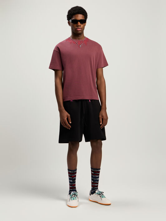 PALM ANGELS Sprayed Logo Sweatshorts BLACK - FUCHSIA PMCI019F25FLE003