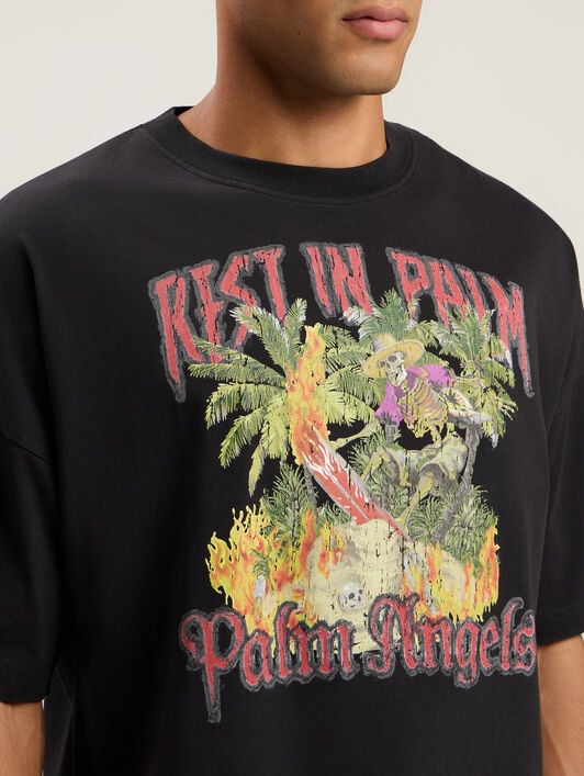 Rest In Palm Loose T-Shirt PALM ANGELS Rest In Palm Loose T-Shirt BLACK - MULTICOLOR PMAA10DF25JER006