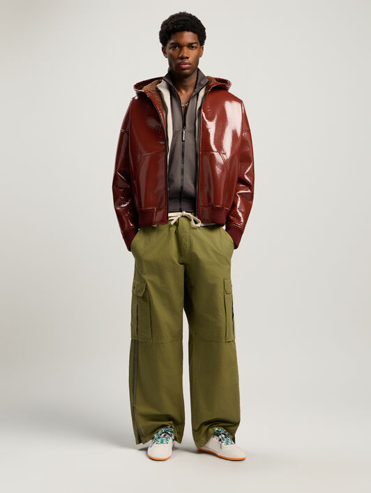 PALM ANGELS Curved Logo Vinyl Bomber Jacket BRICK RED - BRICK RED PMEH03AF25FAB001