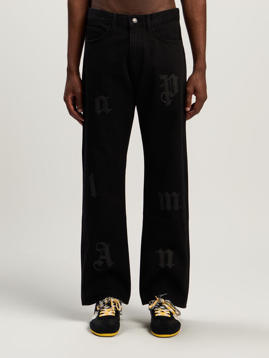 PALM ANGELS Logo Patch Straight Jeans BLACK - BLACK PMYA041F25DEN001