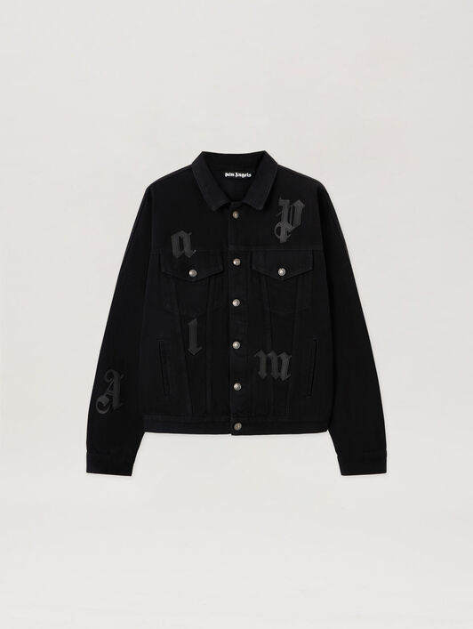 PALM ANGELS Gothic Logo Denim Jacket BLACK - BLACK PMYE006F25DEN001