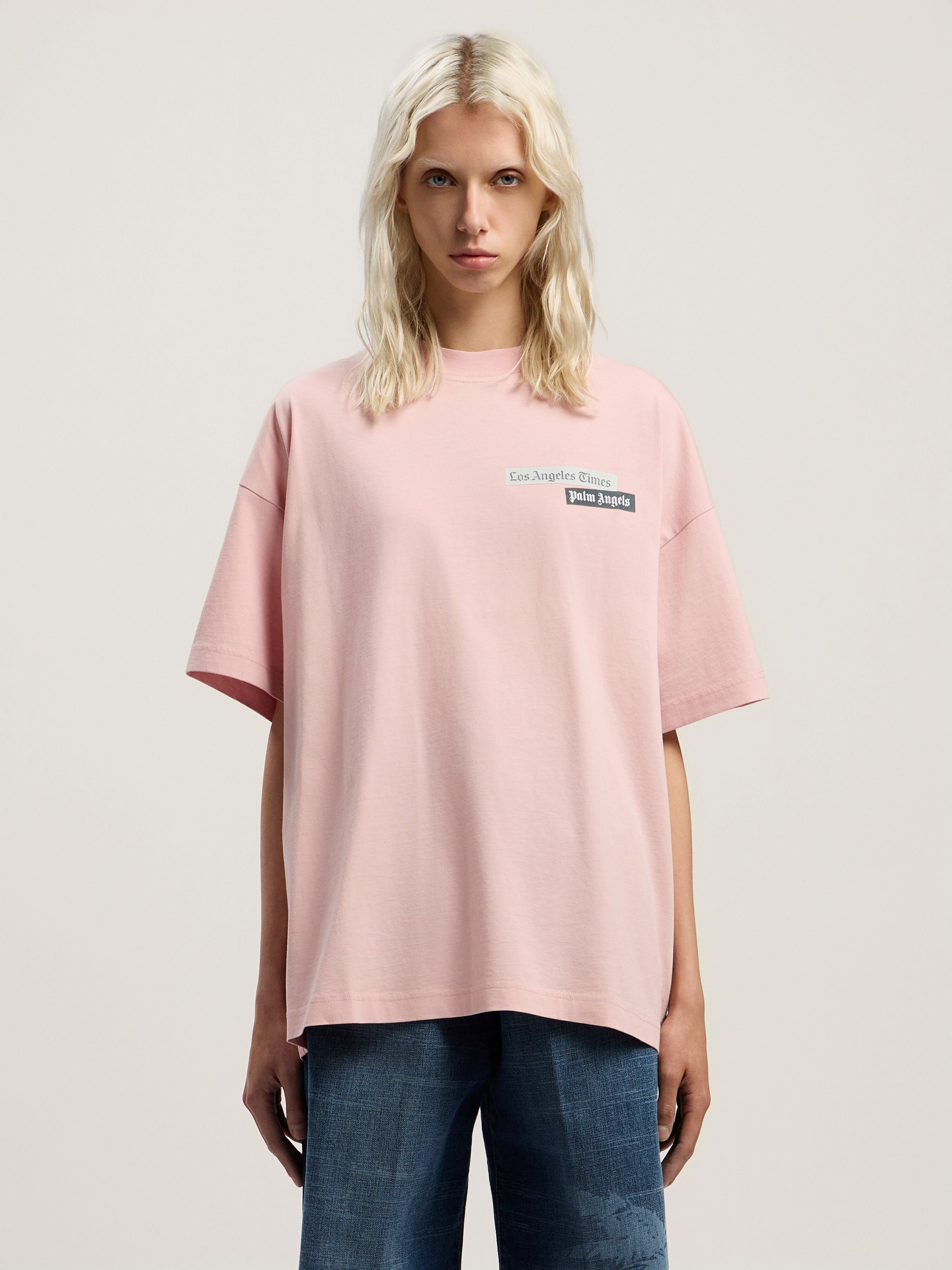 PALM ANGELS PaxLaTimesGraphic Loose Tee PINK - BLACK PWAA07BF25JER001