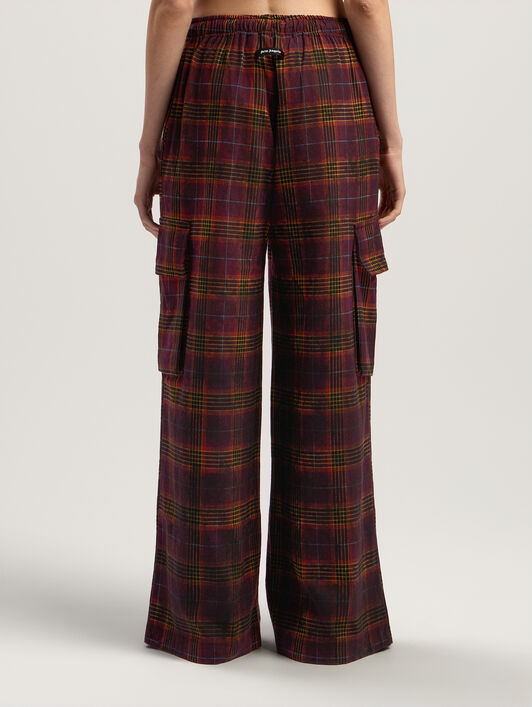 PALM ANGELS Overdyed Check Cargo Pants BURGUNDY - MULTICOLOR PWCF016F25FAB001