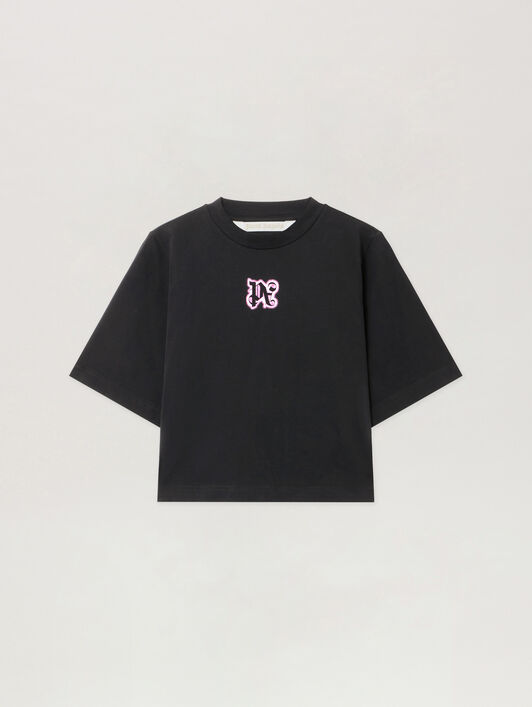 PALM ANGELS Classic Logo Cropped Tee BLACK - PINK PWAA079F25JER003