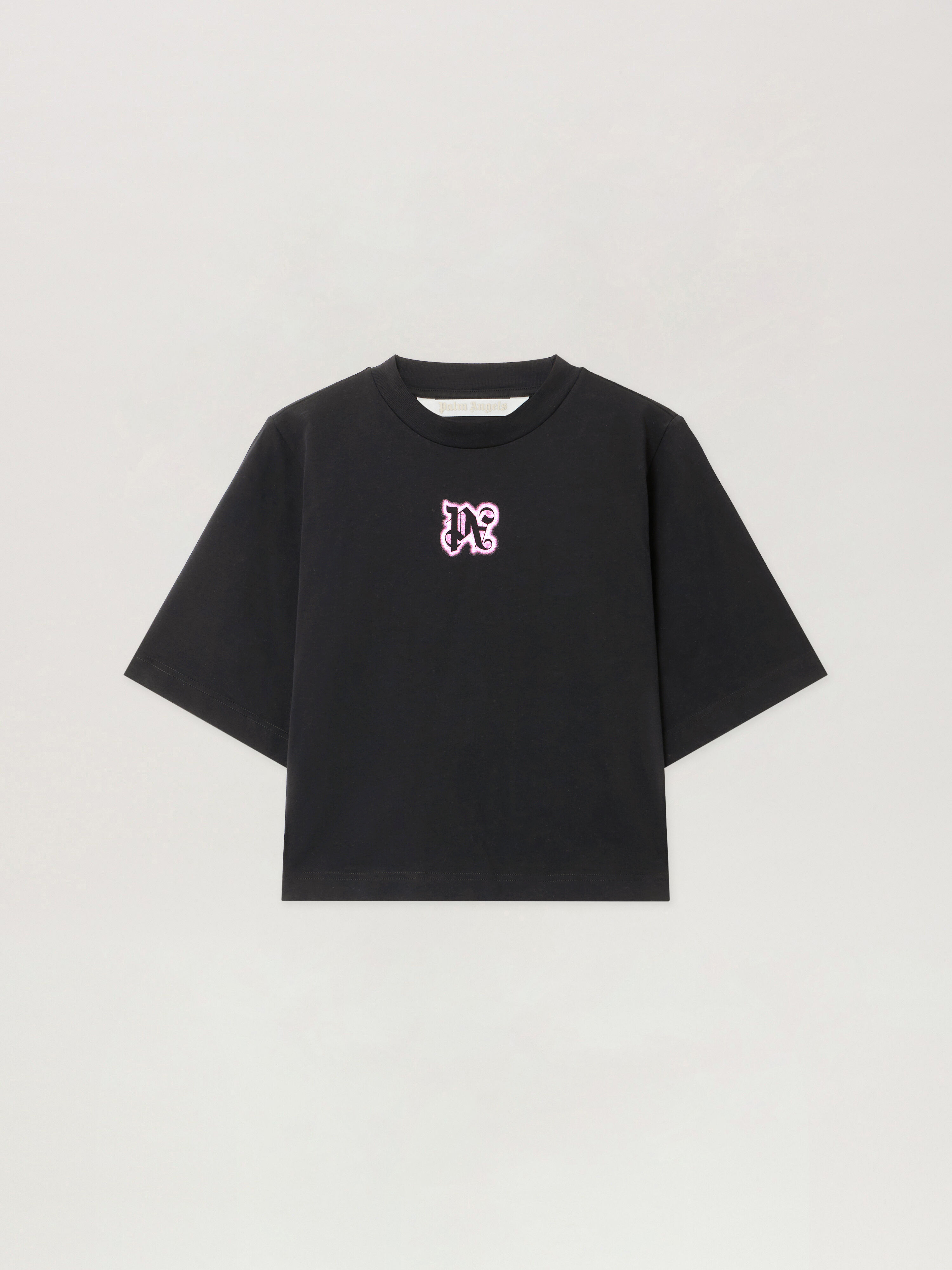 PALM ANGELS Classic Logo Cropped Tee BLACK - PINK PWAA079F25JER003