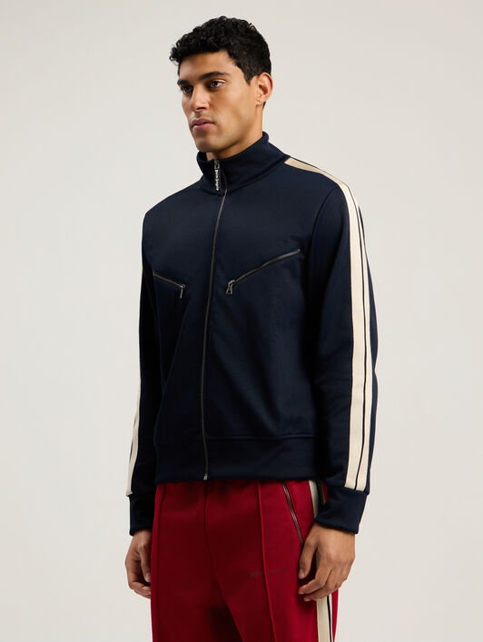 PALM ANGELS Curved Logo Zip-Up Track Jacket DARK BLUE - OFF WHITE PMBD08HF25FAB001
