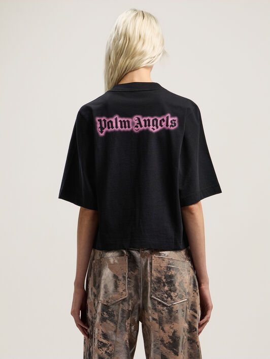 PALM ANGELS Classic Logo Cropped Tee BLACK - PINK PWAA079F25JER003