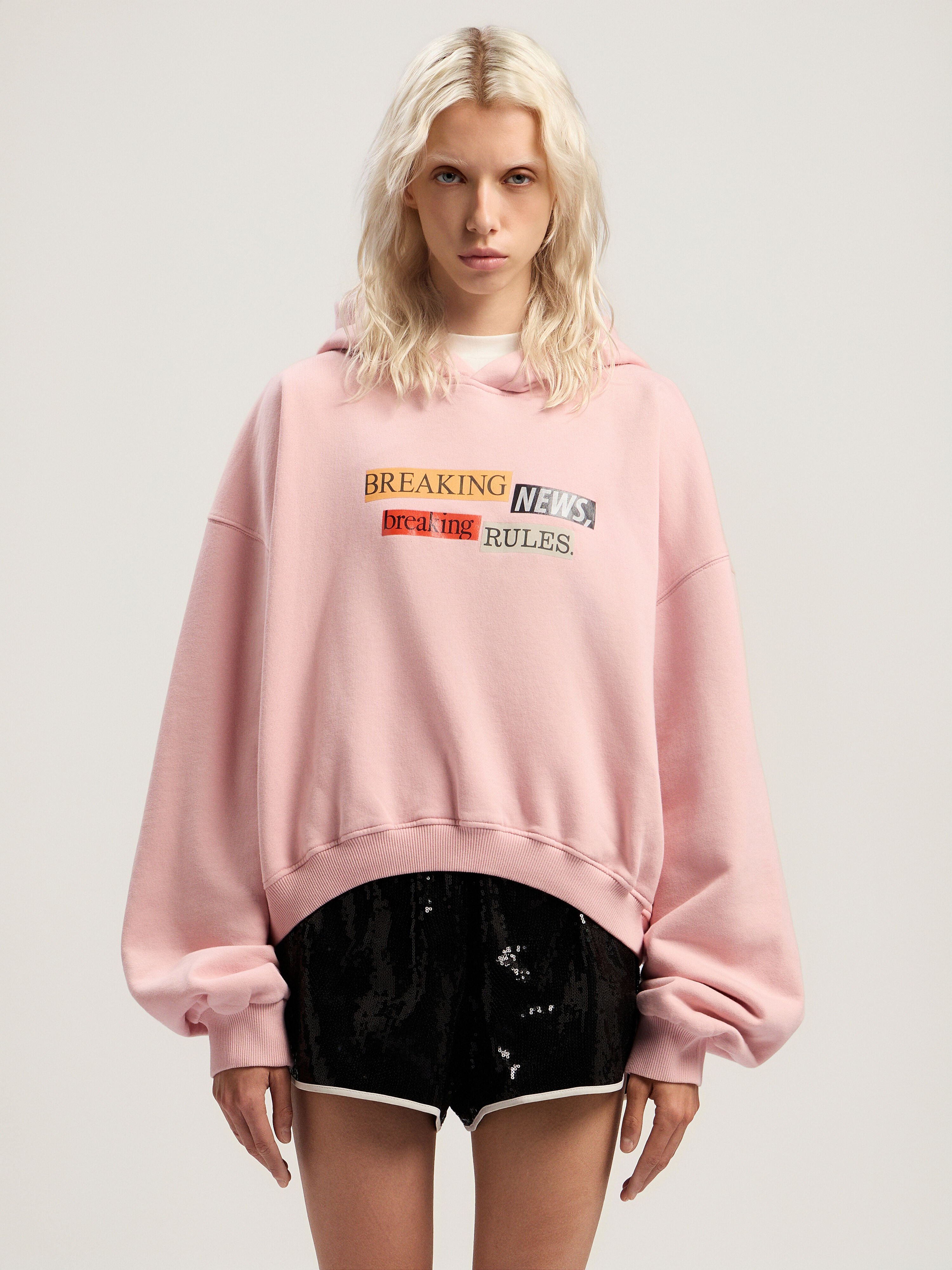PALM ANGELS PaXLaTimes Quote Crop Hoodie PINK - MULTICOLOR PWBB076F25FLE005