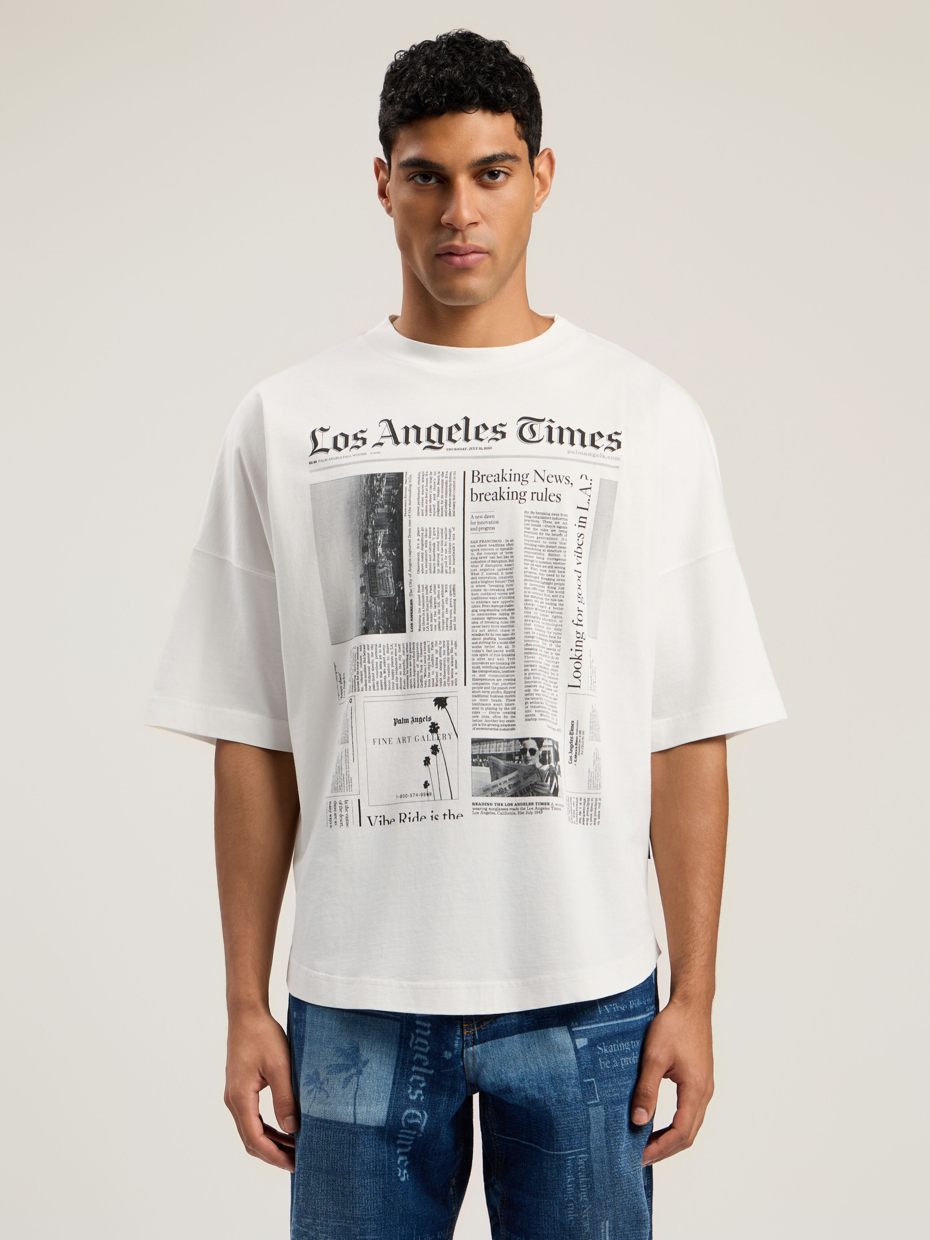 PaxLaTimes News Over T-shirt PALM ANGELS PaxLaTimes News Over T-shirt OFF WHITE - BLACK PMAA10BF25JER002