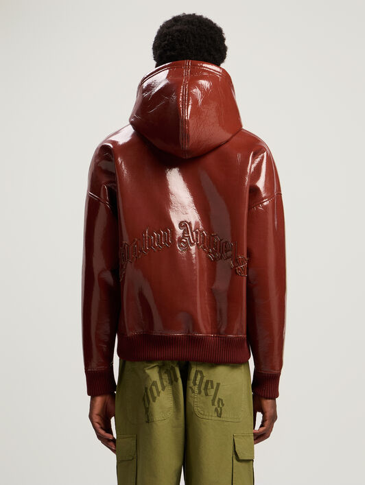 PALM ANGELS Curved Logo Vinyl Bomber Jacket BRICK RED - BRICK RED PMEH03AF25FAB001