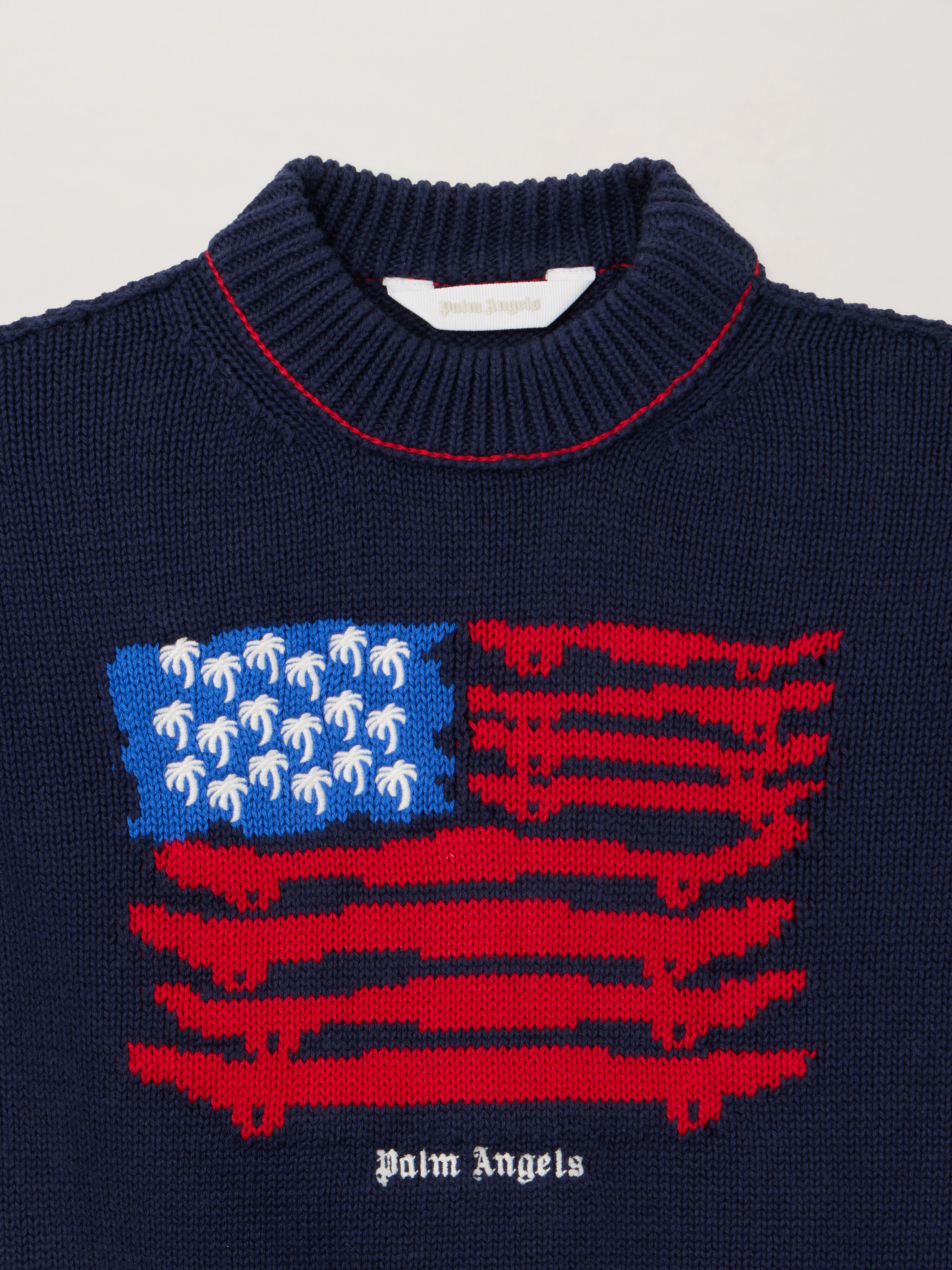 Palms Flag Sweater PALM ANGELS Palms Flag Sweater NAVY BLUE - RED PBHE002F25KNI003