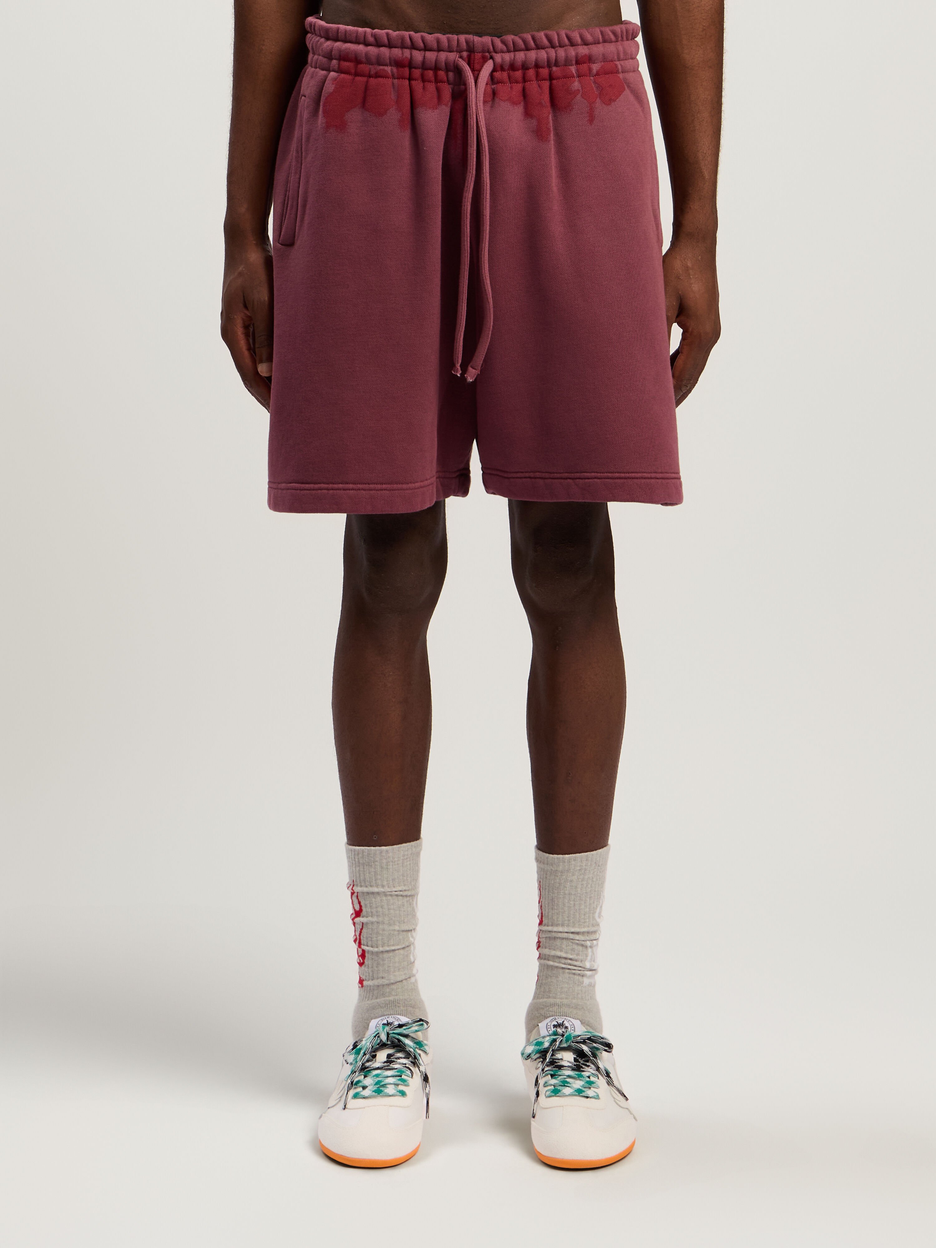 PALM ANGELS Spray Waist Logo Sweatshorts BURGUNDY - RED PMCI019F25FLE001