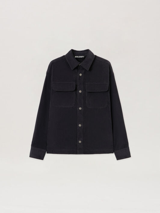 PALM ANGELS Classic Logo Corduroy Overshirt ANTHRACITE - OFF WHITE PMES024F25FAB001