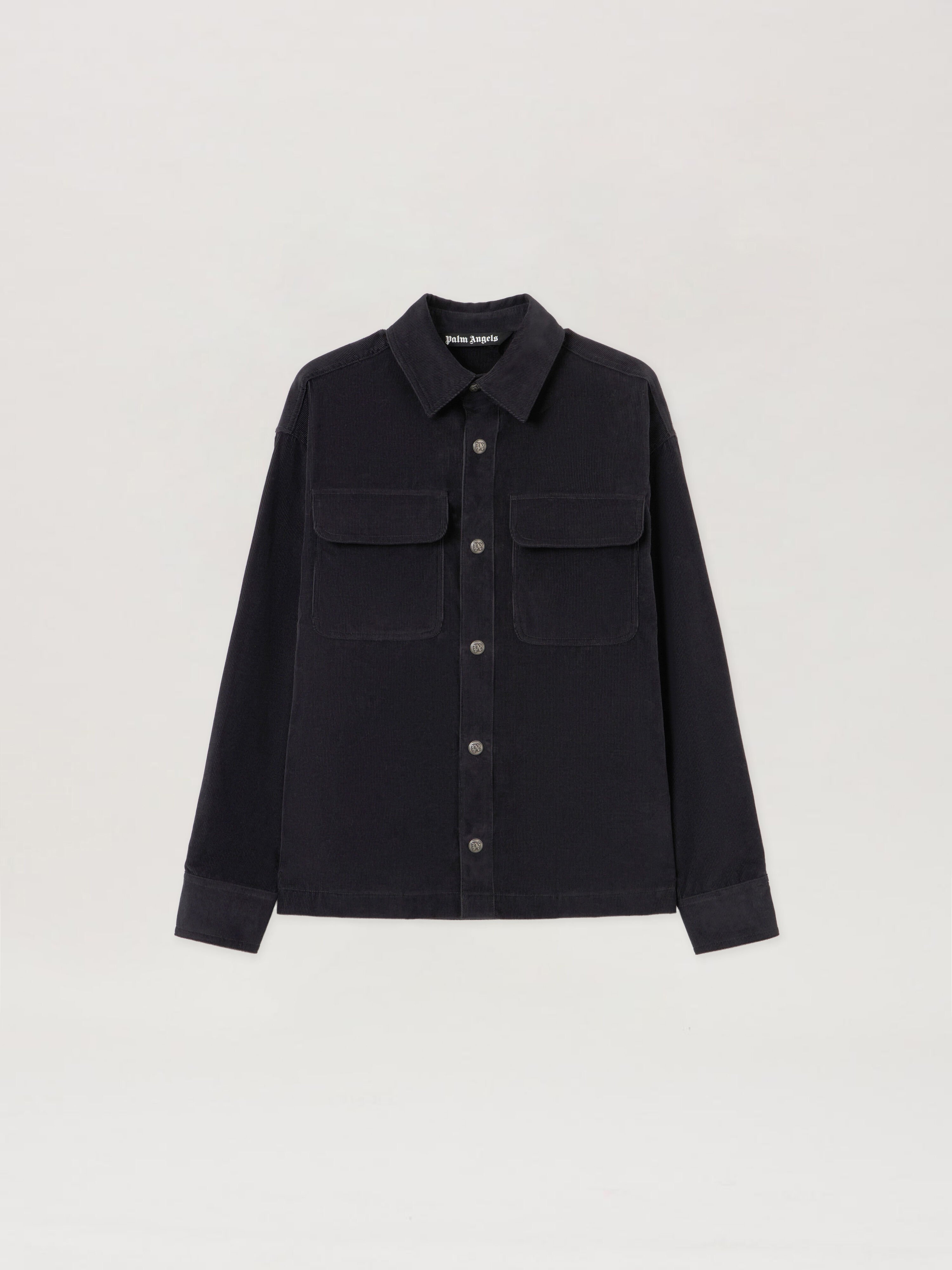 PALM ANGELS Classic Logo Corduroy Overshirt ANTHRACITE - OFF WHITE PMES024F25FAB001
