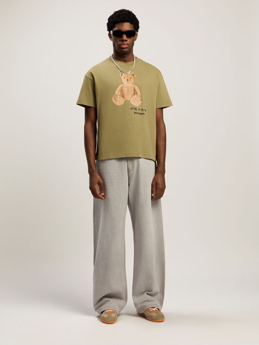 PALM ANGELS Bear In Mind Regular T-Shirt ARMY GREEN - BROWN PMAA109F25JER00A