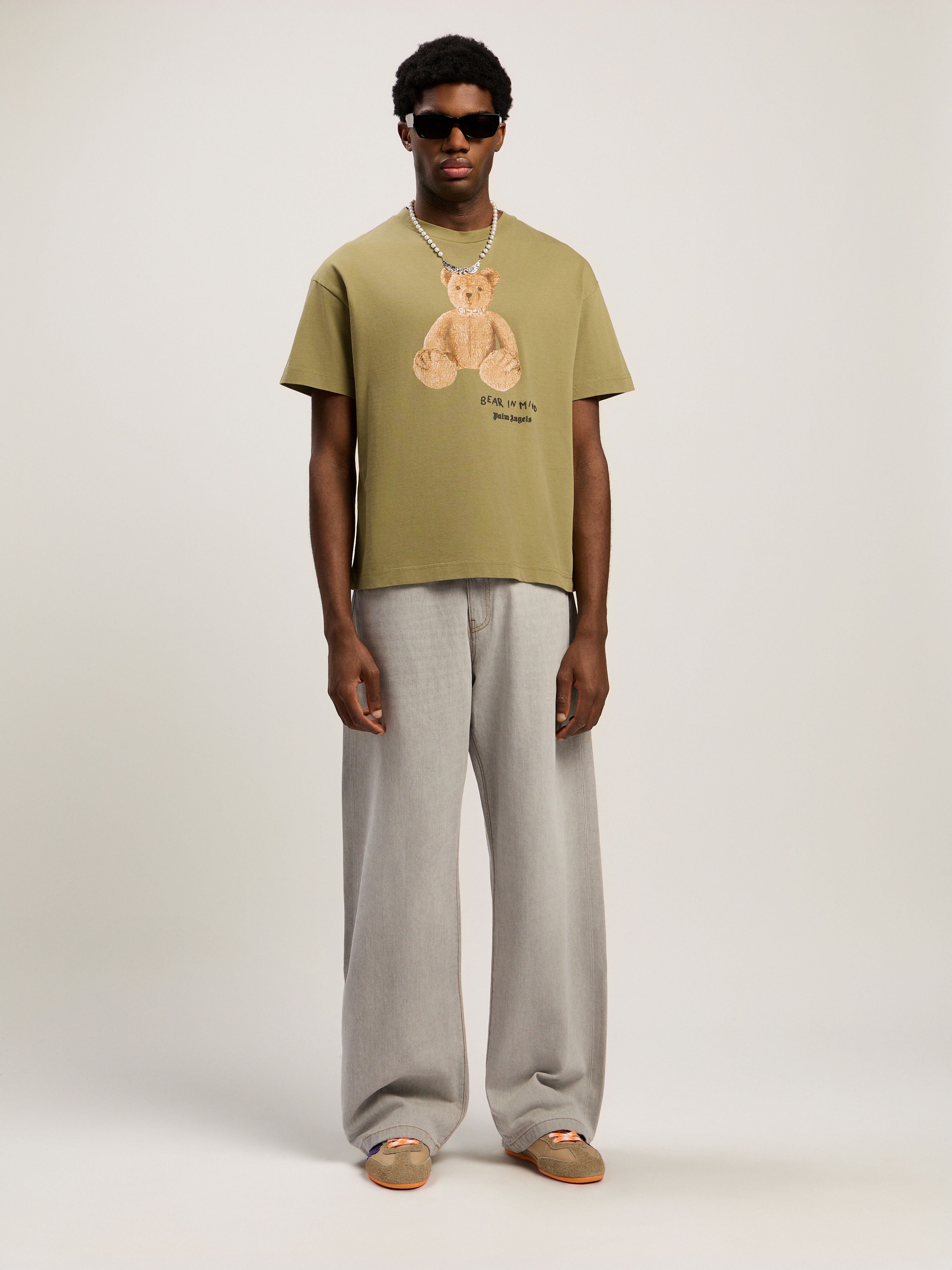 PALM ANGELS Bear In Mind Regular T-Shirt ARMY GREEN - BROWN PMAA109F25JER00A