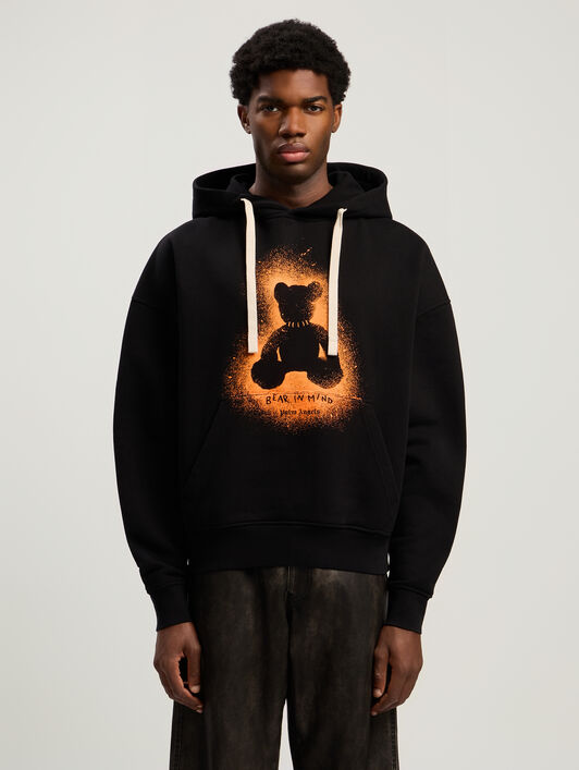 PALM ANGELS Spray Bear Loose Hoodie BLACK - ORANGE FLUO PMBB17EF25FLE005