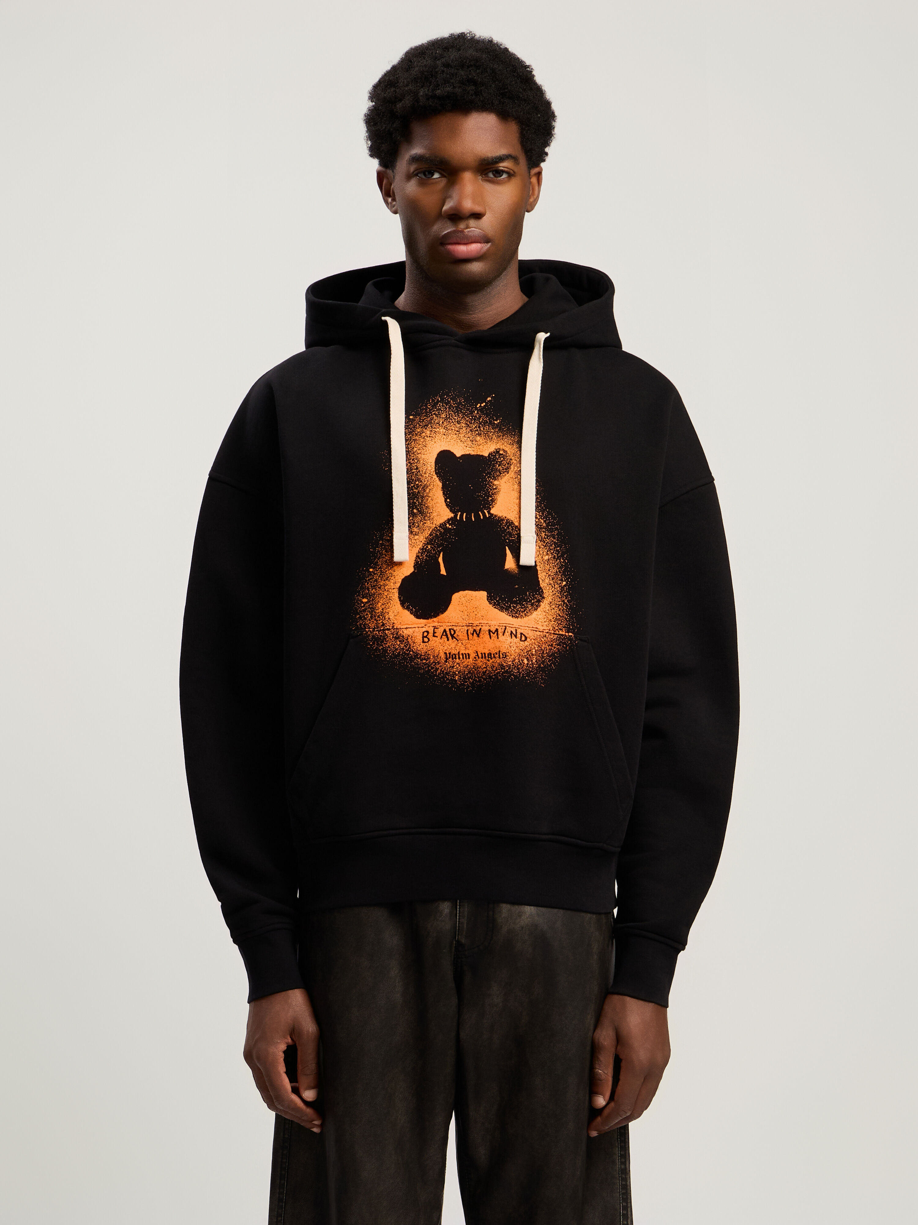 PALM ANGELS Spray Bear Loose Hoodie BLACK - ORANGE FLUO PMBB17EF25FLE005