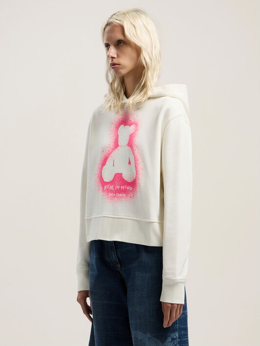 PALM ANGELS Spray Bear Fitted Hoodie OFF WHITE - FUCHSIA FLUO PWBB069F25FLE001