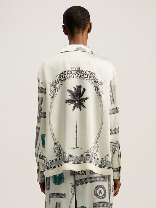 PALM ANGELS Dollar Print Pajama Shirt IVORY - BLACK PWGE025F25FAB001