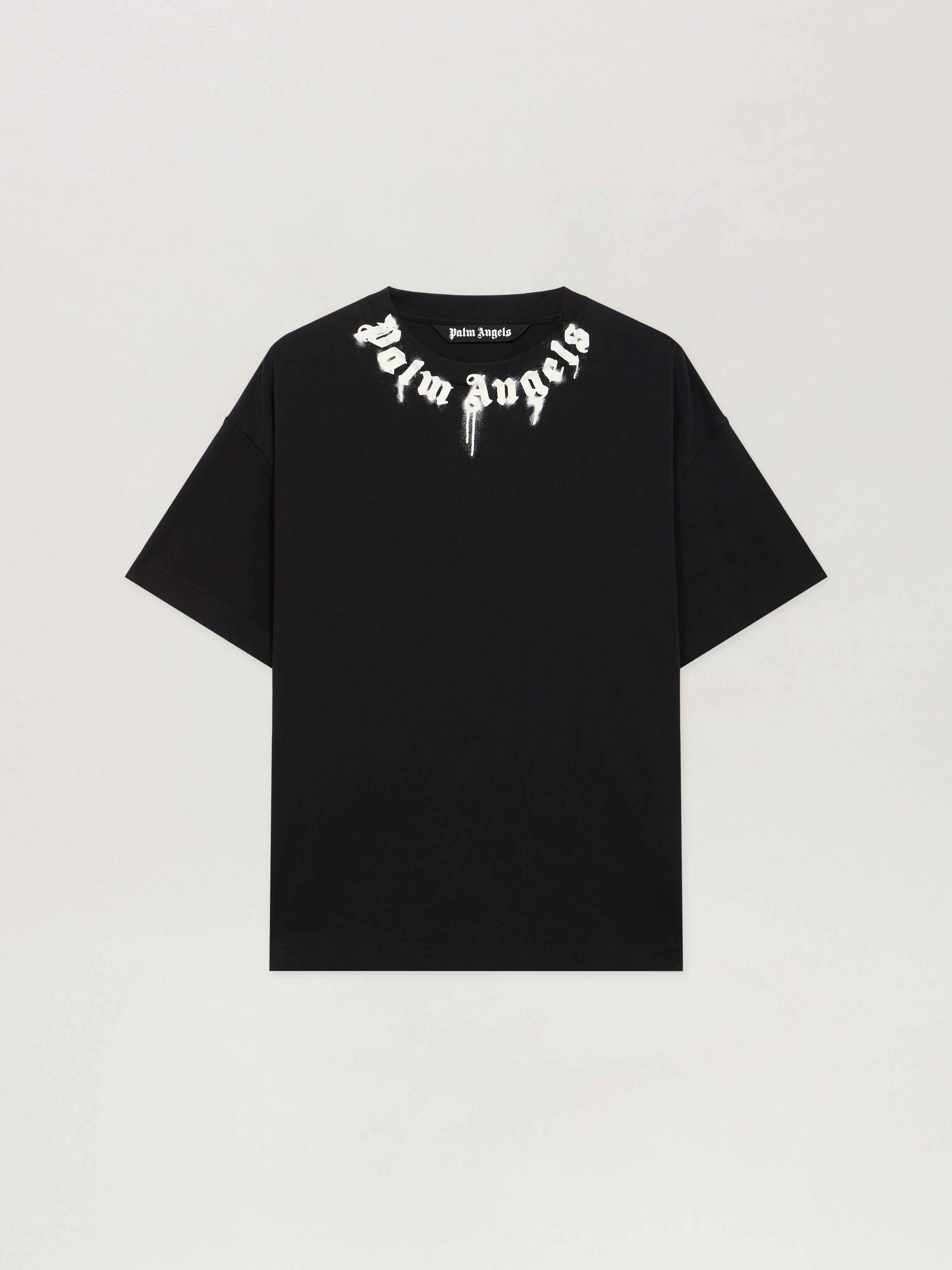 Spray Neck Logo T-Shirt PALM ANGELS Spray Neck Logo T-Shirt BLACK - OFF WHITE PMAA109F25JER00C