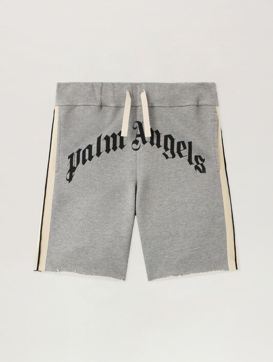 PALM ANGELS Curved Logo Track Sweatshort GREY MELANGE - BLACK PMCI026F25FLE001