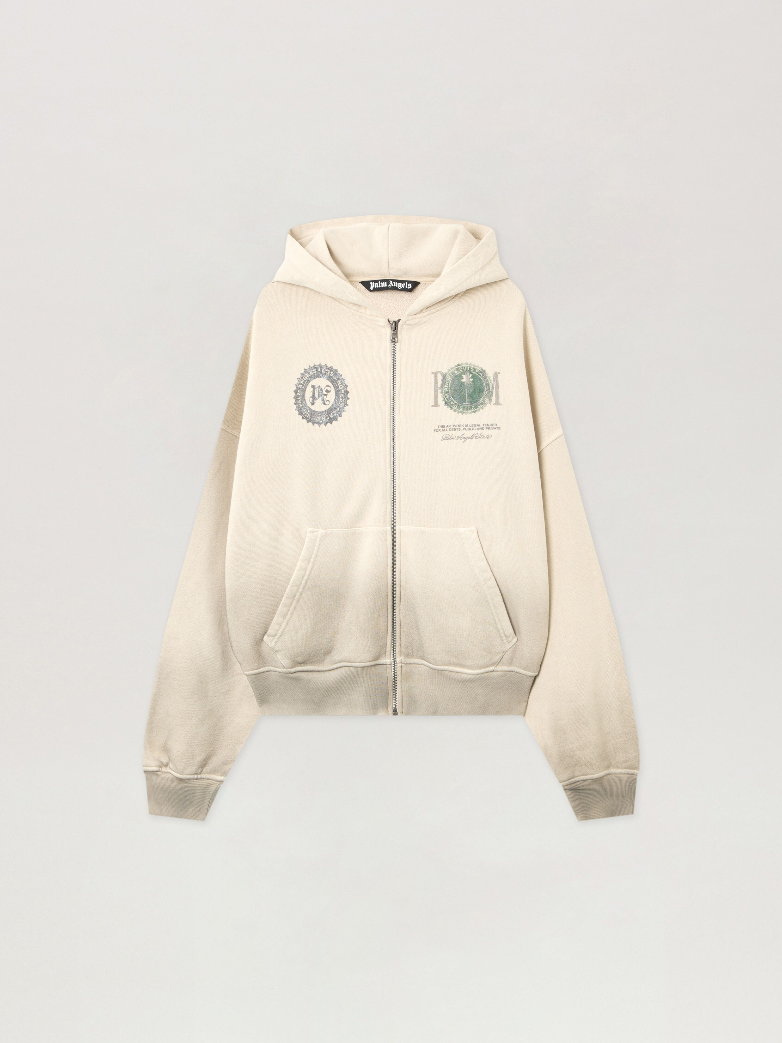 PALM ANGELS Dollar Zipped Loose Hoodie IVORY - BLACK PMBE02AF25FLE003