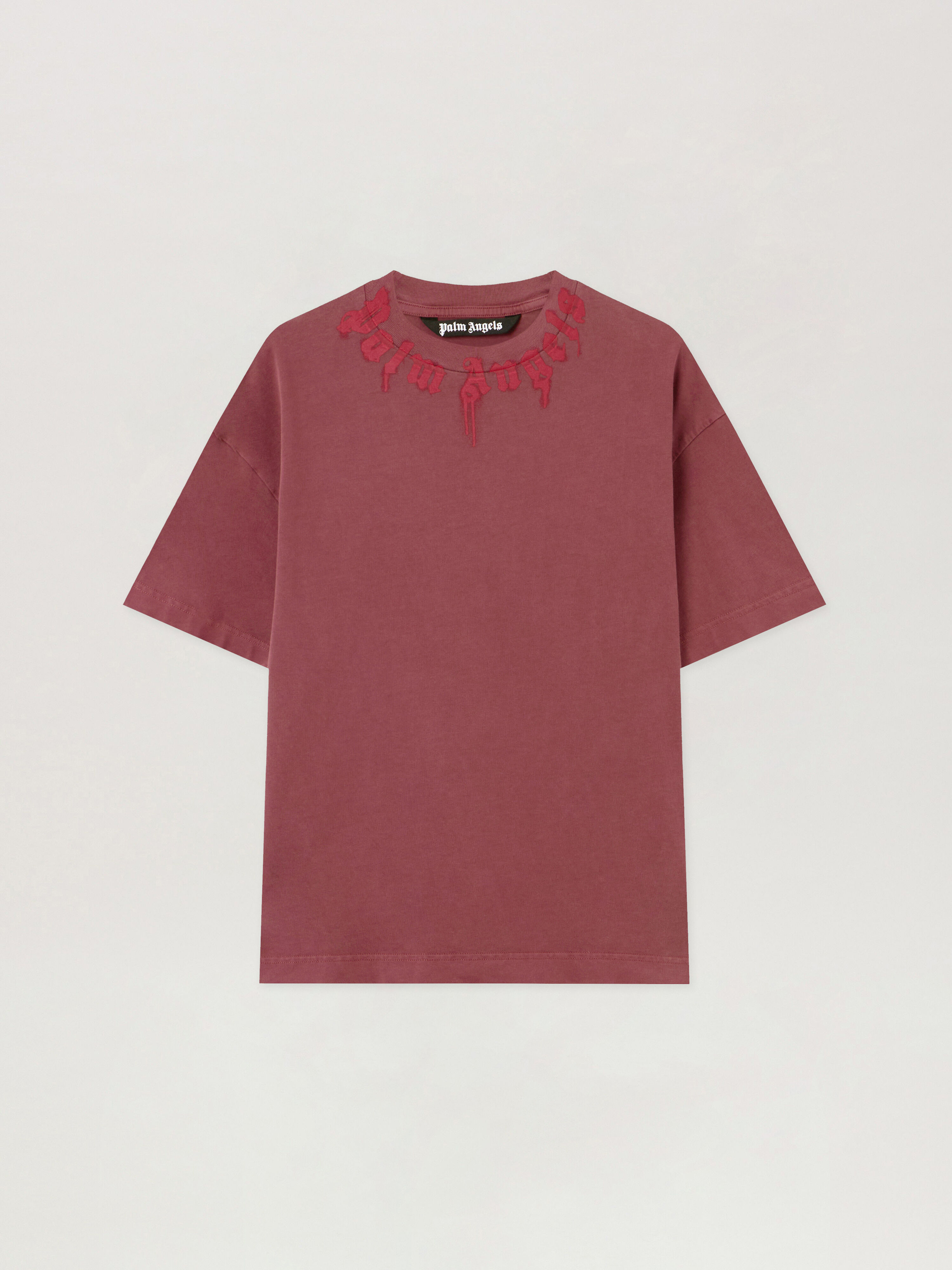 PALM ANGELS Neck Logo Regular T-Shirt BURGUNDY - RED PMAA109F25JER009