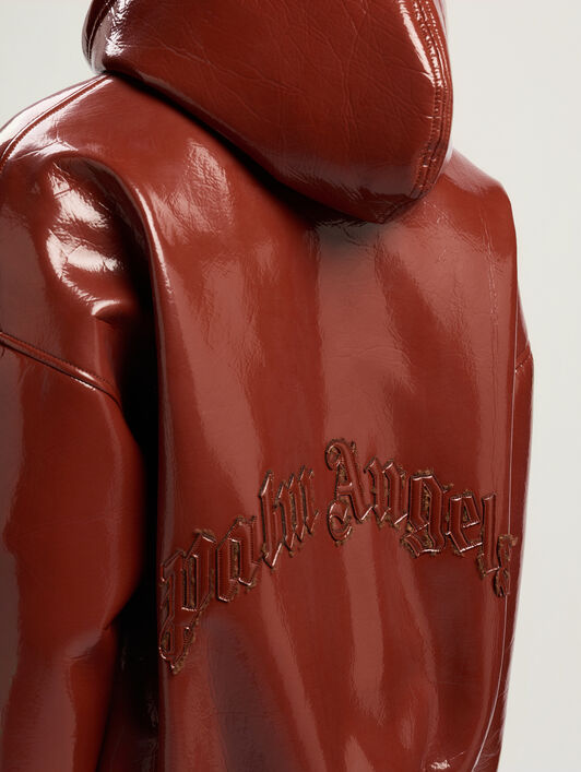 PALM ANGELS Curved Logo Vinyl Bomber Jacket BRICK RED - BRICK RED PMEH03AF25FAB001