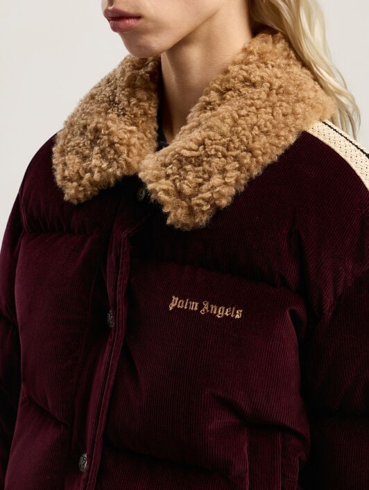 Classic Logo Cord Down Jacket PALM ANGELS Classic Logo Cord Down Jacket BURGUNDY - BROWN PWED029F25FAB001