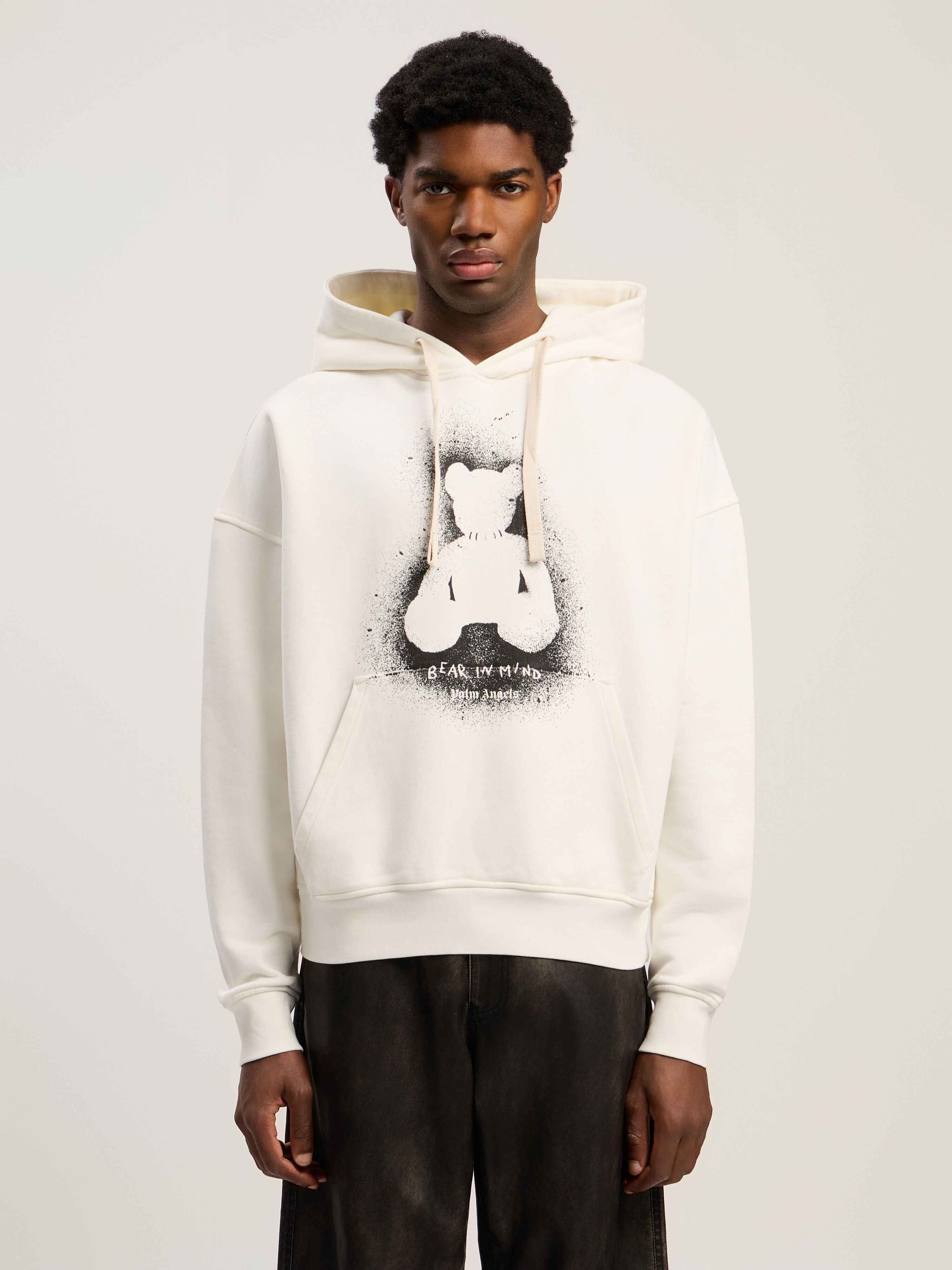 PALM ANGELS Spray Bear Loose Hoodie OFF WHITE - BLACK PMBB17EF25FLE005
