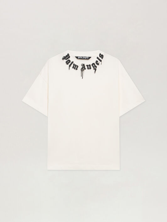 PALM ANGELS Curved Logo T-Shirt OFF WHITE - BLACK PMAA109F25JER009