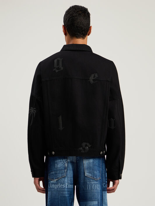 PALM ANGELS Gothic Logo Denim Jacket BLACK - BLACK PMYE006F25DEN001