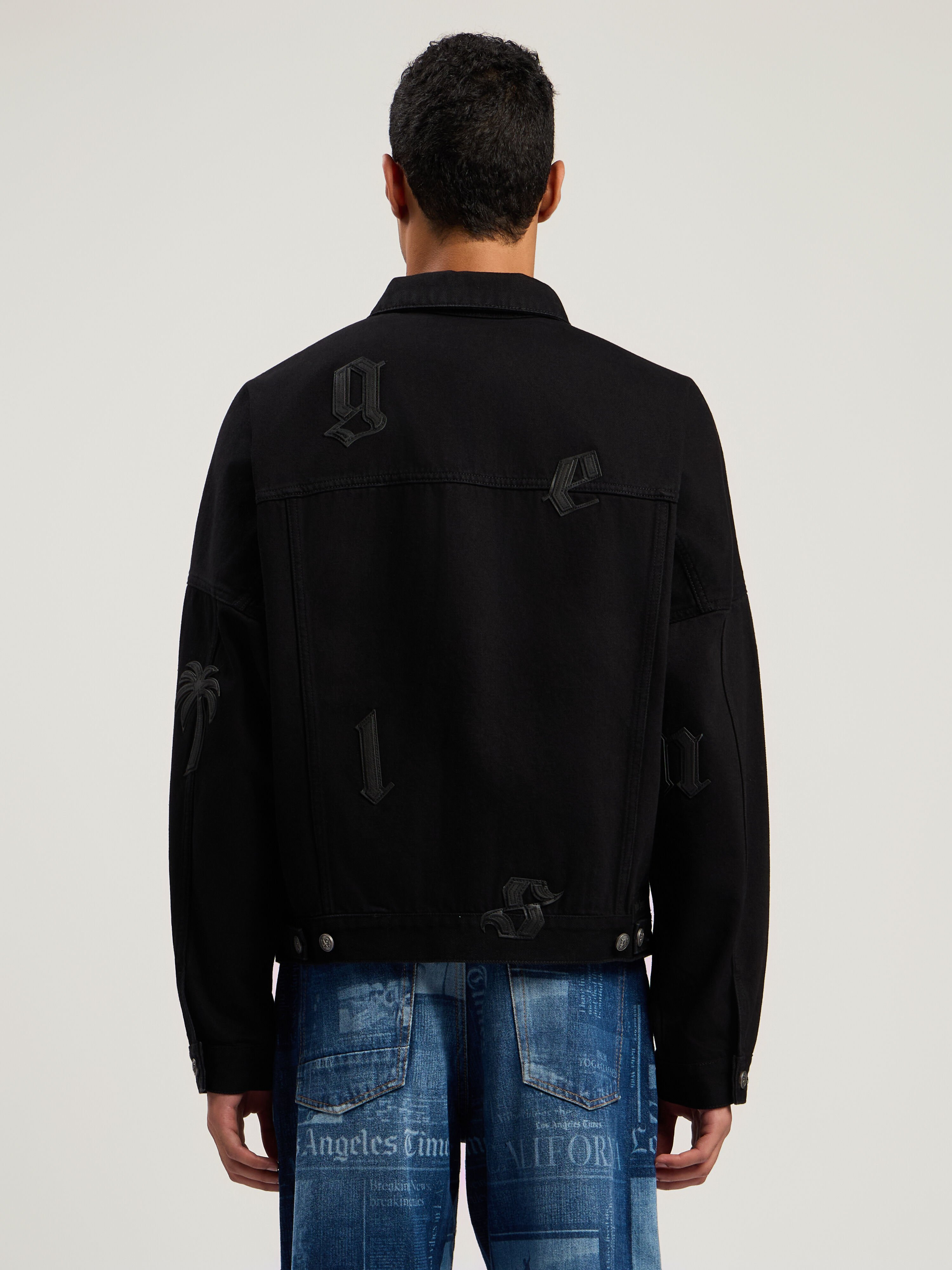 PALM ANGELS Gothic Logo Denim Jacket BLACK - BLACK PMYE006F25DEN001