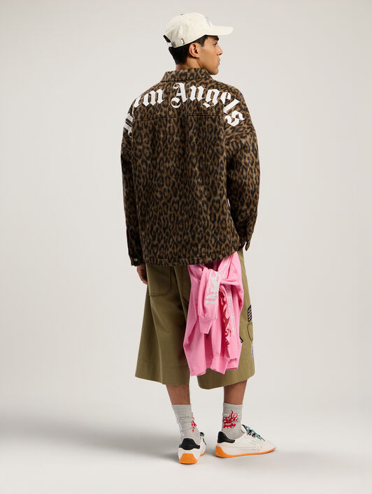 PALM ANGELS Classic Logo Animalier Overshirt BROWN - OFF WHITE PMES002F25FAB001