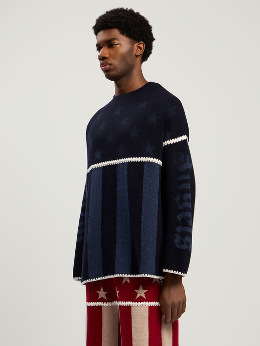 PALM ANGELS Stars and Stripes Sweater NAVY BLUE - DUSTY BLUE PMHE084F25KNI001