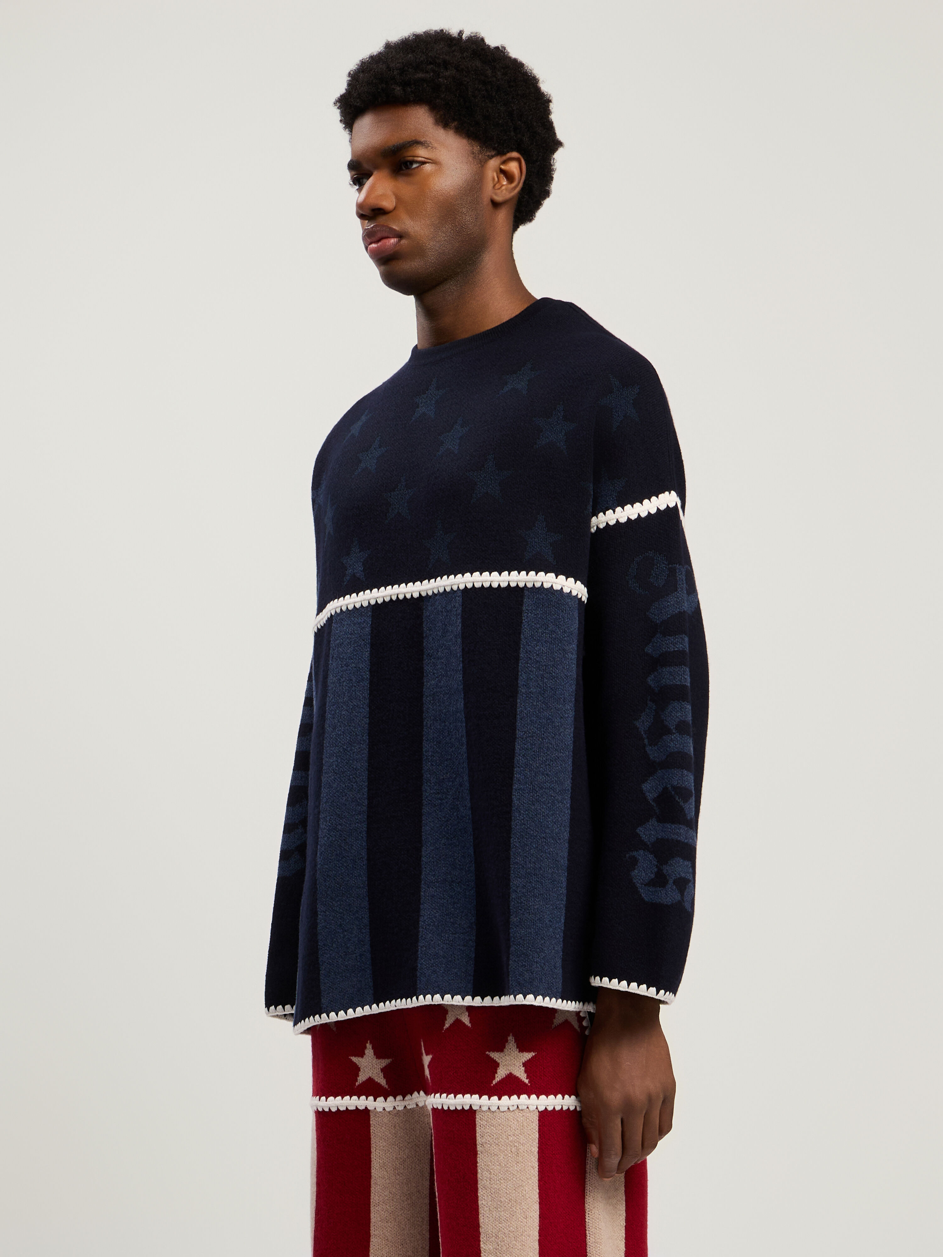 PALM ANGELS Stars and Stripes Sweater NAVY BLUE - DUSTY BLUE PMHE084F25KNI001