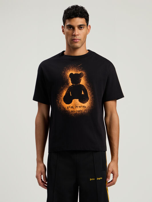 PALM ANGELS Spray Bear Regular T-Shirt BLACK - ORANGE FLUO PMAA109F25JER00B