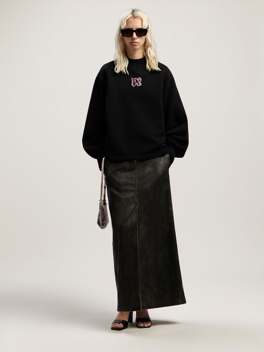 PALM ANGELS Neon Balloon Crew Sweatshirt BLACK - PINK PWBA05CF25FLE003