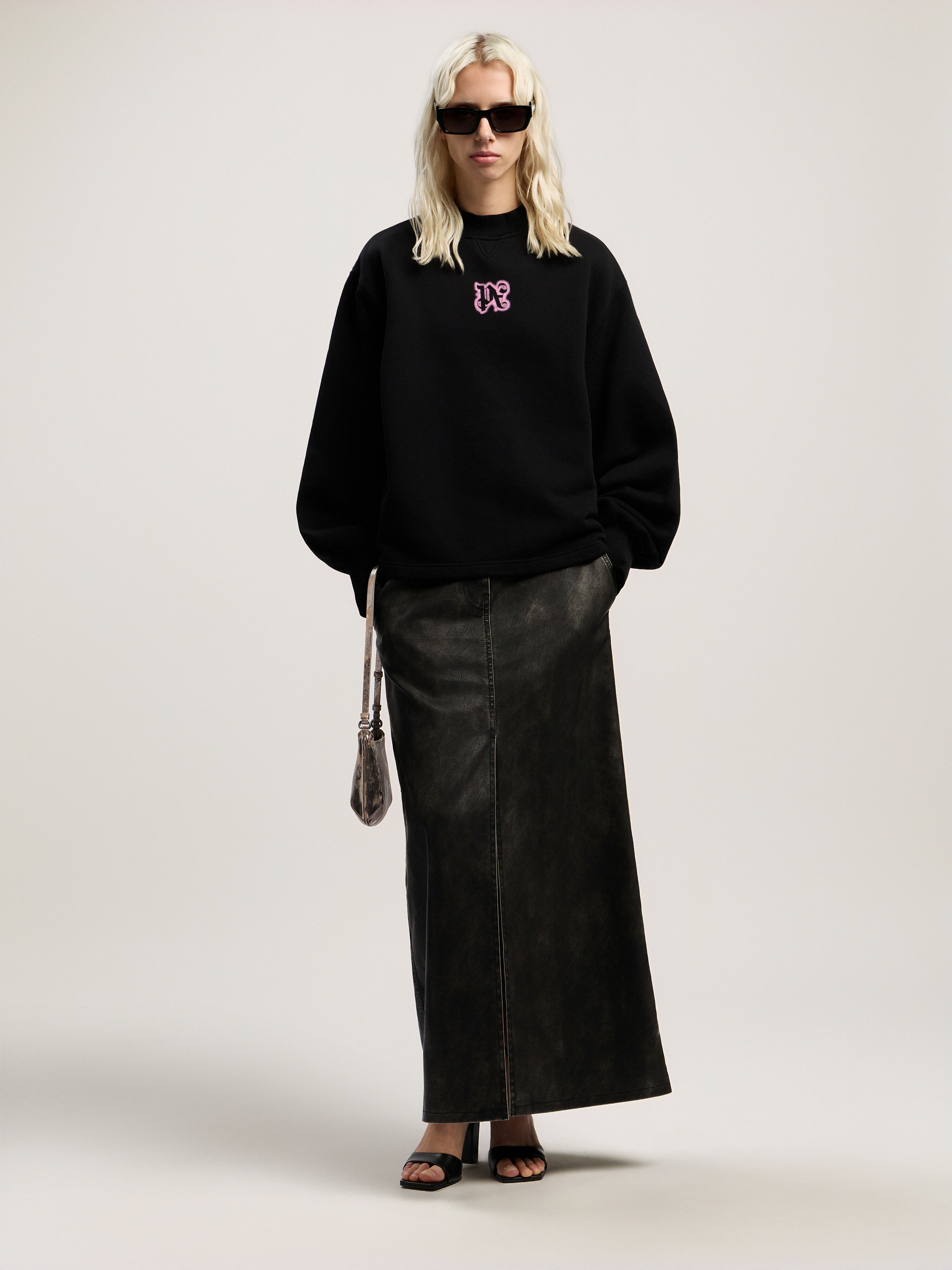 PALM ANGELS Neon Balloon Crew Sweatshirt BLACK - PINK PWBA05CF25FLE003