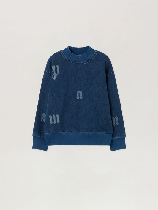 PALM ANGELS Washed Lettering Sweatshirt MEDIUM BLUE - LIGHT BLUE PBBA012F25DEN001