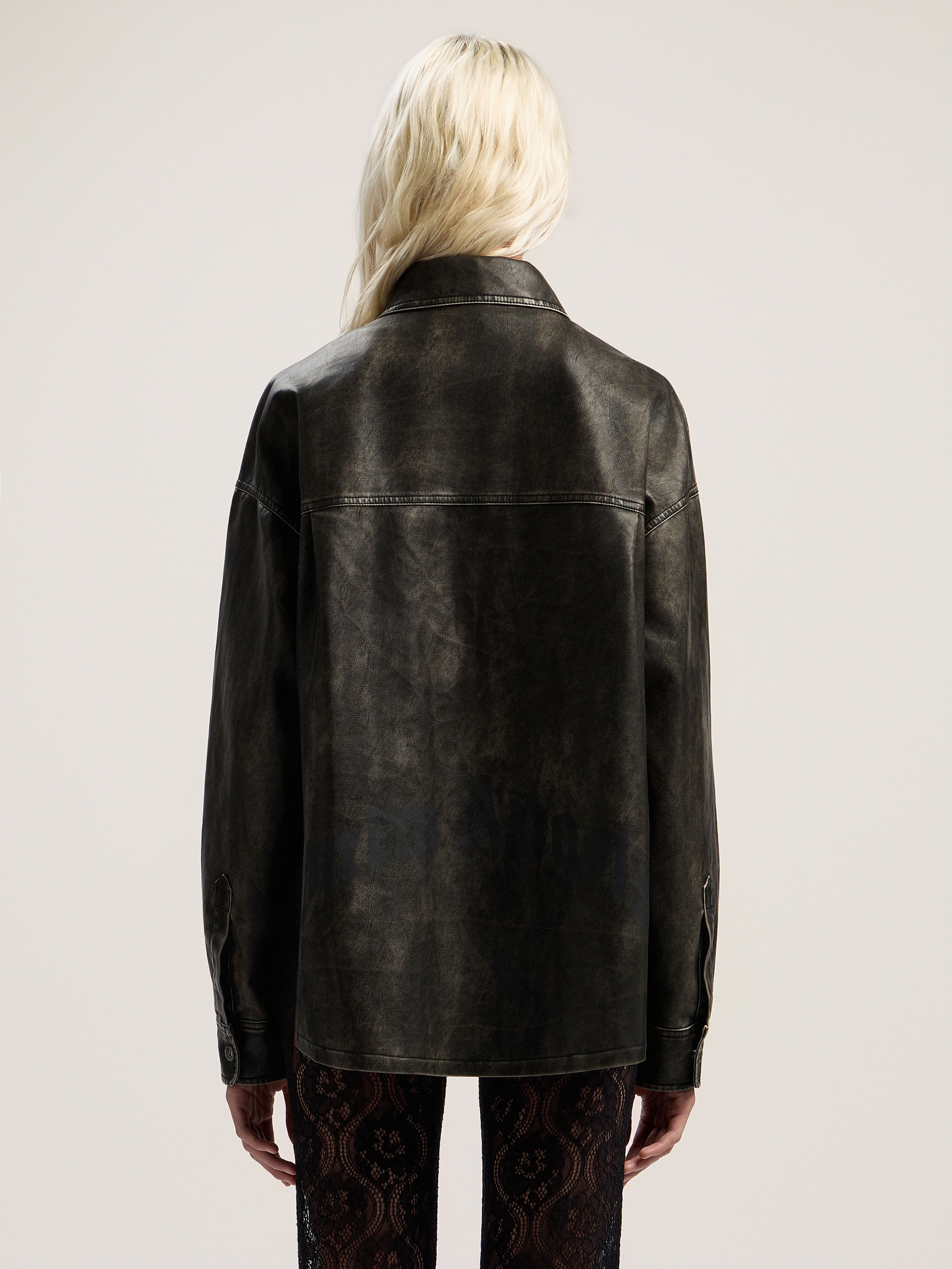 PALM ANGELS Curved Logo Coated Overshirt DARK GREY - BLACK PWJE009F25FAB001