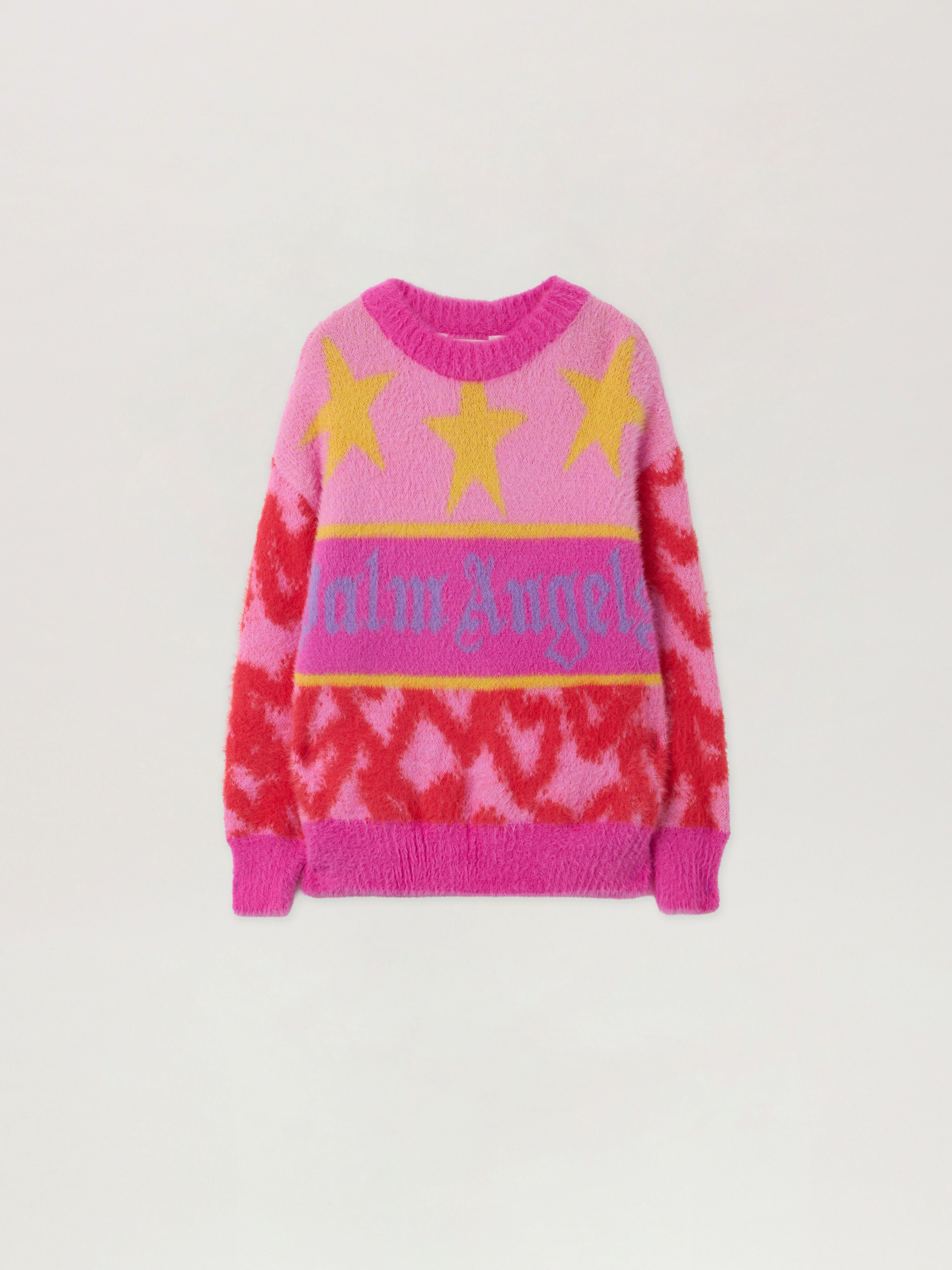 PALM ANGELS Spray Hearts Sweater ROSE PINK - LILAC PGHE002F25KNI003